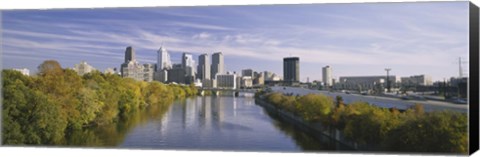 Framed Reflection of buildings in water, Schuylkill River, Northwest Philadelphia, Philadelphia, Pennsylvania, USA Print