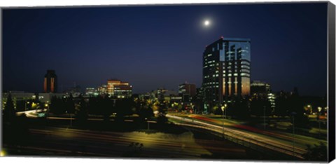 Framed Buildings lit up at night, Sacramento, California, USA Print