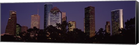 Framed Buildings in a city lit up at dusk, Houston, Harris county, Texas, USA Print