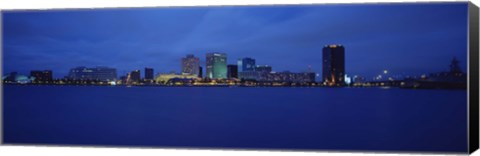 Framed Norfolk, Virginia Skyline at Night Print