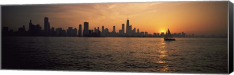 Framed Silhouette of buildings at the waterfront, Navy Pier, Chicago, Illinois, USA Print