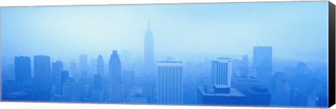 Framed Foggy View of the New York Skyline in all Blue Print