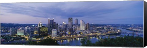 Framed Buildings lit up at night, Monongahela River, Pittsburgh, Pennsylvania, USA Print