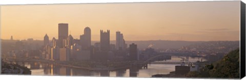 Framed USA, Pennsylvania, Pittsburgh, Allegheny &amp; Monongahela Rivers, View of the confluence of rivers at twilight Print