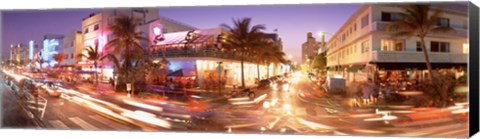 Framed Ocean Drive at Night, Miami, Florida Print