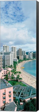 Framed High angle view of a beach, Waikiki Beach, Honolulu, Oahu, Hawaii, USA Print