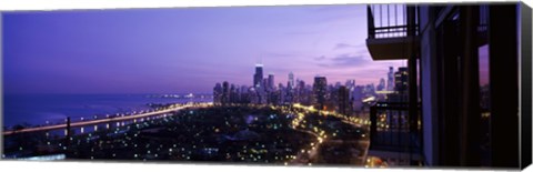 Framed High angle view of a city at night, Lake Michigan, Chicago, Cook County, Illinois, USA Print