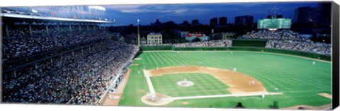Framed Cubs baseball game under flood lights, USA, Illinois, Chicago Print