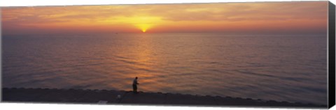 Framed Sunset over a lake, Lake Michigan, Chicago, Cook County, Illinois, USA Print