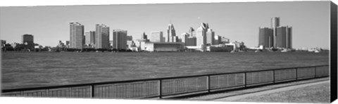 Framed Detroit Waterfront, Michigan (black &amp; white) Print