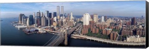 Framed Aerial view of Brooklyn Bridge and Manhattan skyline, New York City, New York State, USA Print