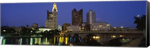 Framed Buildings lit up at night, Columbus, Scioto River, Ohio, USA Print