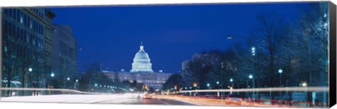Framed Government building lit up at dusk, Capitol Building, Pennsylvania Avenue, Washington DC, USA Print