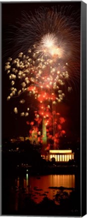 Framed USA, Washington DC, Fireworks over Lincoln Memorial Print