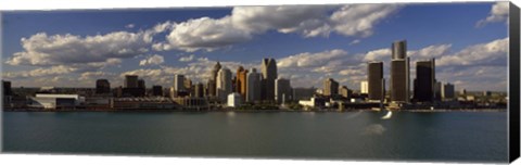 Framed Buildings at the waterfront, Detroit River, Detroit, Wayne County, Michigan, USA Print