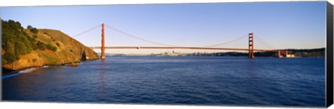 Framed Suspension bridge across the sea, Golden Gate Bridge, San Francisco, California, USA Print