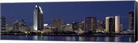 Framed Skyscrapers at night in San Diego, California Print