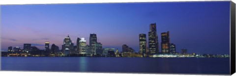 Framed Detroit Skyline at night, Michigan Print