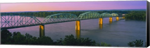 Framed USA, Missouri, High angle view of railroad track bridge Route 54 over Mississippi River Print