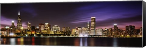 Framed Buildings at the waterfront lit up at night, Chicago, Illinois Print