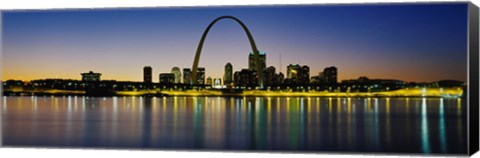 Framed City lit up at night, Gateway Arch, Mississippi River, St. Louis, Missouri Print