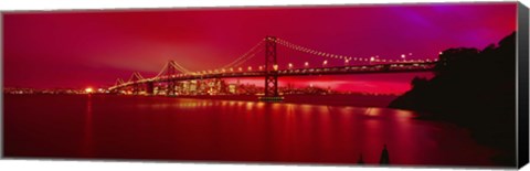 Framed Suspension bridge lit up at night, Bay Bridge, San Francisco, California, USA Print