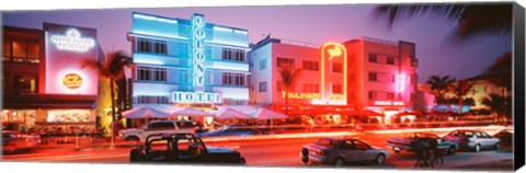 Framed Buildings Lit Up At Night, South Beach, Miami Beach, Florida, USA Print