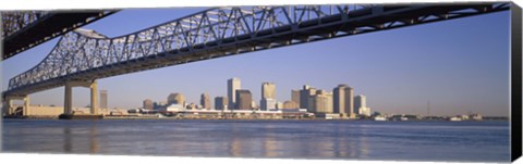 Framed Low angle view of bridges across a river, Crescent City Connection Bridge, Mississippi River, New Orleans, Louisiana, USA Print