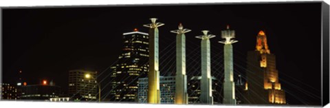 Framed Buildings lit up at night in a city, Bartle Hall, Kansas City, Jackson County, Missouri, USA Print