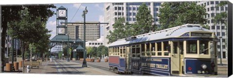 Framed View Of A Tram Trolley On A City Street, Court Square, Memphis, Tennessee, USA Print