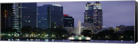 Framed Fountain in Lake Eola lit up at night, Summerlin Park, Orlando, Florida Print