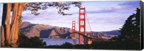 Framed Golden Gate Bridge with Mountains Print