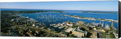 Framed Aerial view of a harbor, Newport Harbor, Newport, Rhode Island, USA Print