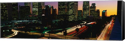 Framed Harbor Freeway and buildings lit up, Los Angeles CA Print