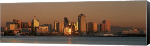 Framed San Diego Skyline at Sunset Print