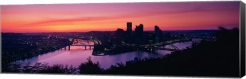 Framed Pittsburgh against a Red Sky Print