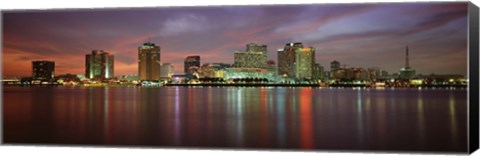 Framed Buildings lit up at the waterfront, New Orleans, Louisiana, USA Print