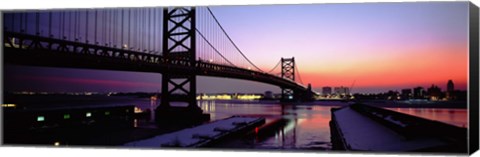 Framed Suspension bridge across a river, Ben Franklin Bridge, Philadelphia, Pennsylvania, USA Print