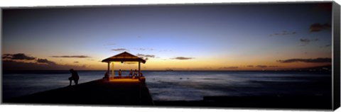 Framed Tourists on a pier, Waikiki Beach, Waikiki, Honolulu, Oahu, Hawaii, USA Print
