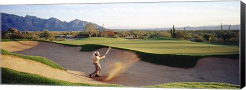 Framed Side profile of a man playing golf at a golf course, Tucson, Arizona, USA Print