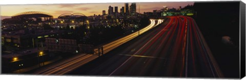 Framed Aerial view at dusk, Seattle, Washington State, USA Print