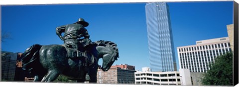 Framed Low Angle View Of A Statue In Front Of Buildings, Dallas, Texas, USA Print