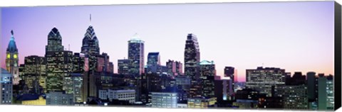 Framed Philadehphia Skyline with Pink and Purple Sky Print