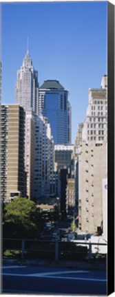 Framed Low angle view of Manhattan skyscrapers, New York City Print