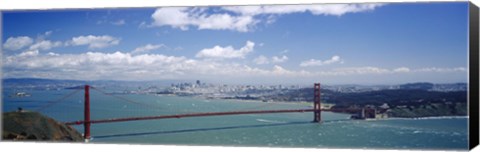Framed High angle view of a suspension bridge across a bay, Golden Gate Bridge, San Francisco, California, USA Print