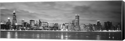 Framed Black and White view of Buildings at the waterfront, Chicago, Illinois Print