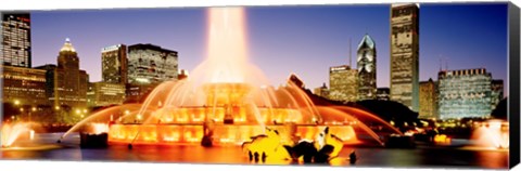 Framed Fountain lit up at dusk, Buckingham Fountain, Chicago, Illinois, USA Print