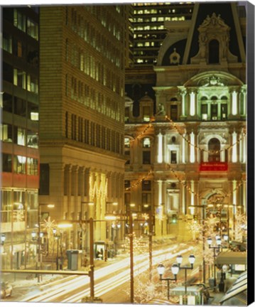 Framed Building lit up at night, City Hall, Philadelphia, Pennsylvania, USA Print