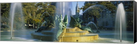 Framed Fountain In Front Of A Building, Logan Circle, City Hall, Philadelphia, Pennsylvania, USA Print