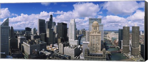Framed Aerial view of a river, Chicago River, Chicago, Illinois, USA Print